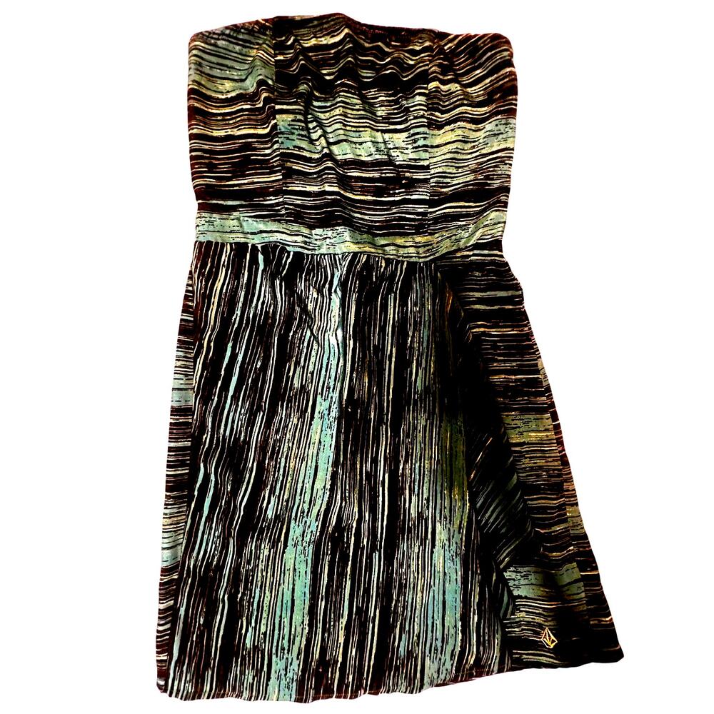 Volcom Strapless Smocked Mini Dress Black and Green S